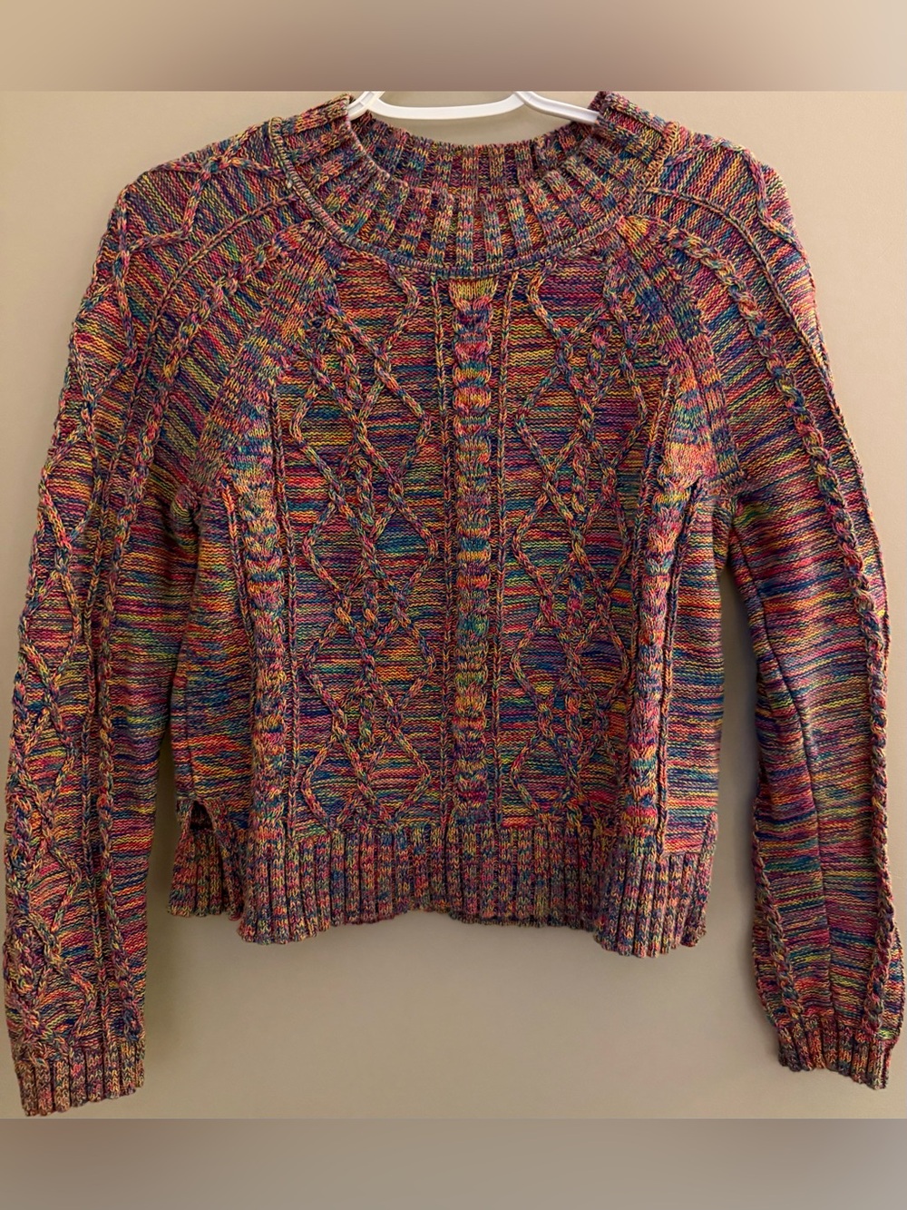 GAP Rainbow Marled Cable Knit Sweater Cropped Diamond Knit Pullover Y2K